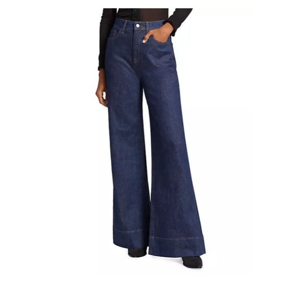 Triarchy Womens Ms. Onassis High-Rise Wide-Leg Jeans Dark Indigo Sz 28 US 6 NWT